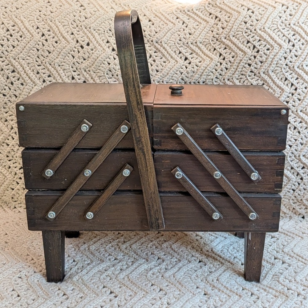 Vintage Singer Wooden Accordion Sewing Box 3 Tier Cantilever Basket Philippines